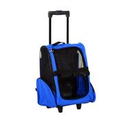 PawHut Transportín 2 en 1 para Mascotas Mochila o Carrito de Viaje para Perro y Gato con Ruedas con Asa retráctil y Bolsillos 42x25x55 cm Azul