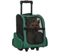 PawHut Transportín 2 en 1 para Mascotas Mochila o Carrito de Viaje para Perro y Gato con Asa Extensible de Aluminio, 2 Ruedas y Bolsillos 42x25x55 cm Verde