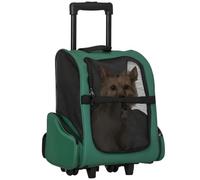PawHut Transportín 2 en 1 para Mascotas Perro y Gato 42x25x55 cm Verde | Mochila o Carrito de Viaje, 2 Ruedas, Asa Retráctil de Aluminio, Bolsillos