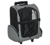 PawHut Transportín Carrito para Mascotas 2 en 1 2 Ruedas 42x25x55 cm Gris | Mochila de Viaje, para Perros Gatos, Asa Retráctil de Aluminio, Bolsillos de Almacenaje