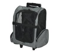 PawHut Transportín Carrito para Mascotas 2 en 1 Mochila de Viaje con 2 Ruedas para Perros Gatos con Asa Retráctil de Aluminio y Bolsillos de Almacenaje 42x25x55 cm Gris