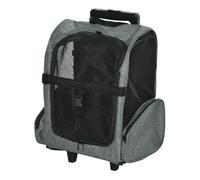 PawHut Transportín Carrito para Mascotas 2 en 1 Mochila de Viaje con 2 Ruedas para Perros Gatos con Asa Retráctil de Aluminio y Bolsillos de Almacenaje 42x25x55 cm Gris