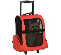 PawHut Transportin Carrito Perro 2 en 1 Mochila Carrito 42x25x55 cm Mascotas Perro Gato Rojo Rojo 42x25x55 cm