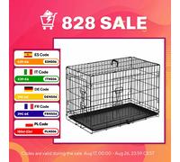 PawHut Jaula Transportín de Perro 2 Puertas de Alambre Plegable con Asa Acero Negro 76x46x52 cm Aosom España