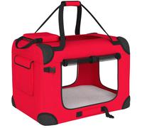 PawHut Transportín para Perros Plegable 60x41,5x41 cm con Ventanas de Malla Cojín Suave y 2 Asas para Mini Perros y Gatos Rojo