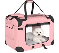 PawHut Transportín para Perros Plegable, 60x41,5x41 cm, Transportín para Mascotas con Ventanas de Malla, Cojín Suave, y 2 Asas, Bolsa de Transporte para Mini Perros, Gatos, Rosa