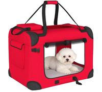 PawHut Transportín para Perros Plegable, 60x41,5x41 cm, Transportín para Mascotas con Ventanas de Malla, Cojín Suave, y 2 Asas, Bolsa de Transporte para Mini Perros, Gatos, Rojo