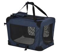 PawHut Transportín Perro Gato Bolsa de Transporte Portátil y Transpirable Plegable con Cojín 3 Puertas y Ventana de Malla 60x41,5x41 cm Azul Oscuro