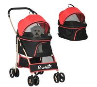 PawHut trolley para perros, trolley para perros 2 en 1, capazo, silla de paseo plegable para perros con cojín, trolley para perros pequeños, gatos, silla de paseo para gatos con 4 ruedas, ventana de