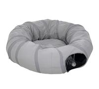 PawHut Túnel para gato interior redondo con cama y cojín, plegable, con agujeros para bolas y mirilla, Ø 90 x 27 cm gris Aosom España