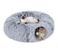 PawHut - Túnel para gatos (2 en 1, con cama de gato, tejido de gamuza suave, túnel de gato, redondo, plegable, en forma de donut con cojín circular, lavable, juguete de bola y orificio de entrada