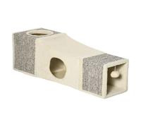 PawHut Túnel para Gatos de Interior Tubo de Juguete para Gatos Plegable con Múltiples Entradas Casetas de Sisal y Bola Colgante 98x30x30 cm Crema