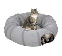 PawHut - Túnel para gatos interiores, redondo túnel con cama plegable con cojín, agujeros para bolas y mirillas, de tela de gamuza suave, juegos interactivos para gatitos, cachorros, conejitos y
