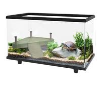 PawHut Turtle Tank - Acuario de tortuga de cristal de 28 L con plataforma para tomar el sol, rampa, fácil drenaje, termómetro de parche de tira, para tortugas pequeñas, 45 x 25 x 29 cm