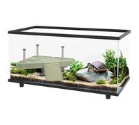 PawHut Turtle Tank - Acuario de tortuga de cristal de 50 L con plataforma para tomar el sol, rampa, drenaje fácil, termómetro de parche de tira, para tortugas pequeñas, 60 x 30 x 32 cm