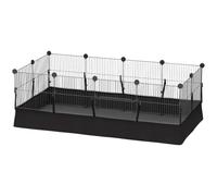 PawHut Valla Metálica para Mascotas de 12 Paneles 120x60x40 cm Negro | Jaula para Animales Pequeños, Forma Personalizable, Alfombrilla Impermeable, Parque para Cobayas, Erizos