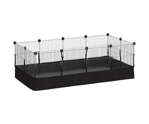 PawHut Valla Metálica para Mascotas de 12 Paneles, Jaula para Animales Pequeños, Forma Personalizable, Alfombrilla Impermeable, Parque para Cobayas, Erizos, 120x60x40 cm, Negro