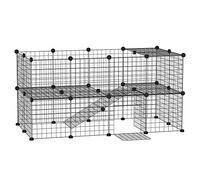 PawHut Valla Metálica para Mascotas de 36 Paneles, Jaula para Animales Pequeños, Forma Personalizable, Jaula para Conejos, Cobayas, Chinchillas, Gatitos, 146x73x73 cm, Negro