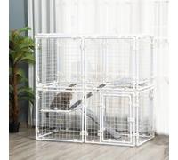 PawHut Valla Metálica para Mascotas Puerta con Pestillo 68x68x2,5cm White 143x74x140 cm(16 paneles)