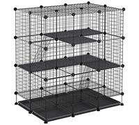PawHut Valla Metálica para Pequeños Animales Montaje DIY Jaula de Mascotas Pequeñas de 3 Niveles Parque Metálica Extraíble 111x75x119 cm Negro