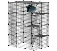 PawHut Valla para animales domésticos, jaula interior para conejos, 4 niveles, jaula modular para animales pequeños, conejos, paneles de rejilla, 105x70x140 cm, Negro