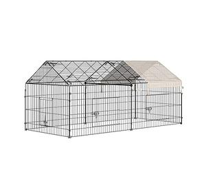 PawHut Valla para Animales pequeños Jaula para Mascotas Marco de Metal galvanizado 4 estacas de Tierra Incluidas 220 x 103 x 103 cm Negro y Beige