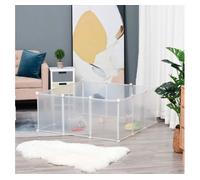 PawHut Valla para Mascotas, Jaula Modular, Recinto Interior de Plástico Transparente con 12 Paneles, 24 Conectores, para Cobayas, 105x105x45 cm, Blanco