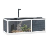 PawHut XL 120cm Tortuga Casa - Terrario de madera para tortugas terrestres, 2 nichos con techos franceses y área de juego abierta - Estancia con portalámparas y ventana panorámica, gris