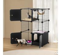 PAWING Recinto para gatos de interior con caja de arena, jaula de alambre de metal de 3 niveles, diseño desmontable para gatos, gatitos y animales pequeños, perrera de varios niveles