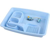 PAWISE Kit de iniciación para gatitos, incluye bandeja de arena para gatos, cuchara, cuencos, juguete, 14.5 x 10.5 pulgadas, azul
