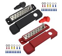 Pawlickio Bloque de distribución de 12 puertos CC 48 V, rieles de cableado 12P, barra colectora con cubiertas + terminales de anillo para yates autocaravanas