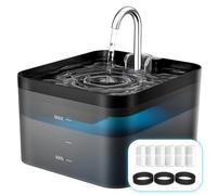 PawPoll Fuente para Gatos, 2,2L Bebedero Gatos, Súper Silenciosa, Fácil de Limpiar, Fuente de Agua para Perros con LED y Filtro de Carbón Activado, Contiene 6 Filtros + 3 Esponjas