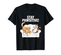 Paws And Relax Dibujos Animados Gato Perro Café Sofá Escena Divertido Juego de palabras Camiseta