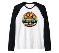 Paws and Relax - Pata de Perro, diseño Vintage Camiseta Manga Raglan