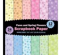 Paws and Spring Flowers Scrapbook Paper: Pastel Pet Dog and Floral Pink, Blue, Green Patterned Print for Journals, Invitations, Origami - 12 Designs - 2 Sheets/Design - 8.5"x8.5"