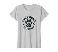 Paws Down Best Friend Dog Lover Paw Camiseta, Mujer, Plata, S