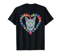 Paws Dye Heart Russian Blue Cat Camiseta