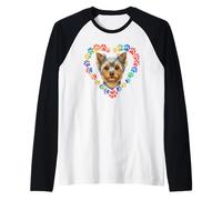Paws Dye Heart Yorkshire Terrier Yorkie Terriers Camiseta Manga Raglan