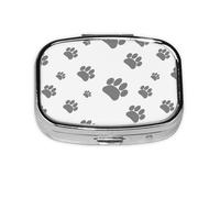 Paws Footprint - Pastillero para perros y gatos, color gris, 2 compartimentos, organizador portátil
