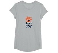 Paws for Joy - Gráfico caprichoso para Amantes de Las Mascotas Camiseta, Niñas, Gris Jaspeado, Mediano