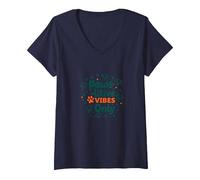 Paws-itive Vibes Only Dog Lover Camiseta Cuello V, Mujer, Azul Marino, L