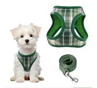 PawSailor Arnés para perro pequeño sin tirones, ajustable, malla suave, acolchado, patrón reflectante a cuadros con hebilla de seguridad, fácil de caminar para cachorros y razas pequeñas, verde, talla