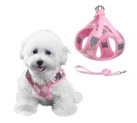 PawSailor Arnes Perro Mediano Antitirones con Corra, Step-In Transpirable Ajustable Reflectante a Noche Seguridad con Patrón Cuadros, Arnés de Chaleco Acolchado Suave, Rosa L