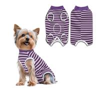 PawSailor Traje de Recuperación Cirugía Perro Body Postoperatorio Perros | Algodón Suave, Chaleco de Post Cirugía Castracións para Cachorro a Rayas, Botón Cierre, Protección para Heridas, Morado S