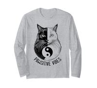 Pawsitive Vibes Divertido Amante de Gatos Yoga Profesor Yin Tang Zen Manga Larga