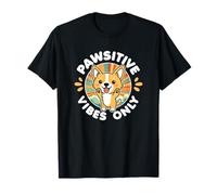 Pawsitive Vibes Only Cute Kawaii Corgi Motivación positiva Camiseta