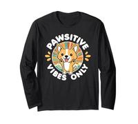 Pawsitive Vibes Only Cute Kawaii Corgi Motivación positiva Manga Larga