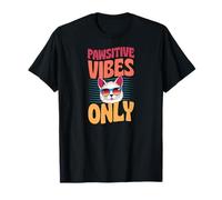 Pawsitive Vibes Only Juego de Palabras de Amor de Gato de Estilo Retro Camiseta