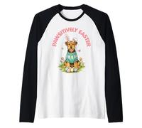 Pawsitively Easter Terrier Orejas de Conejo Lindos Huevos Primavera Cachorro Camiseta Manga Raglan