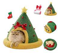 Pawsmas Christmas Tree Triangle Cat and Dog Cave Bed, Warm Pawsmas Bed for Cats Dogs, Removable Foldable, Washable, for Small Cats Dogs Pet to Sleep/Nap/Hide/Play (Tree Nest,Small)